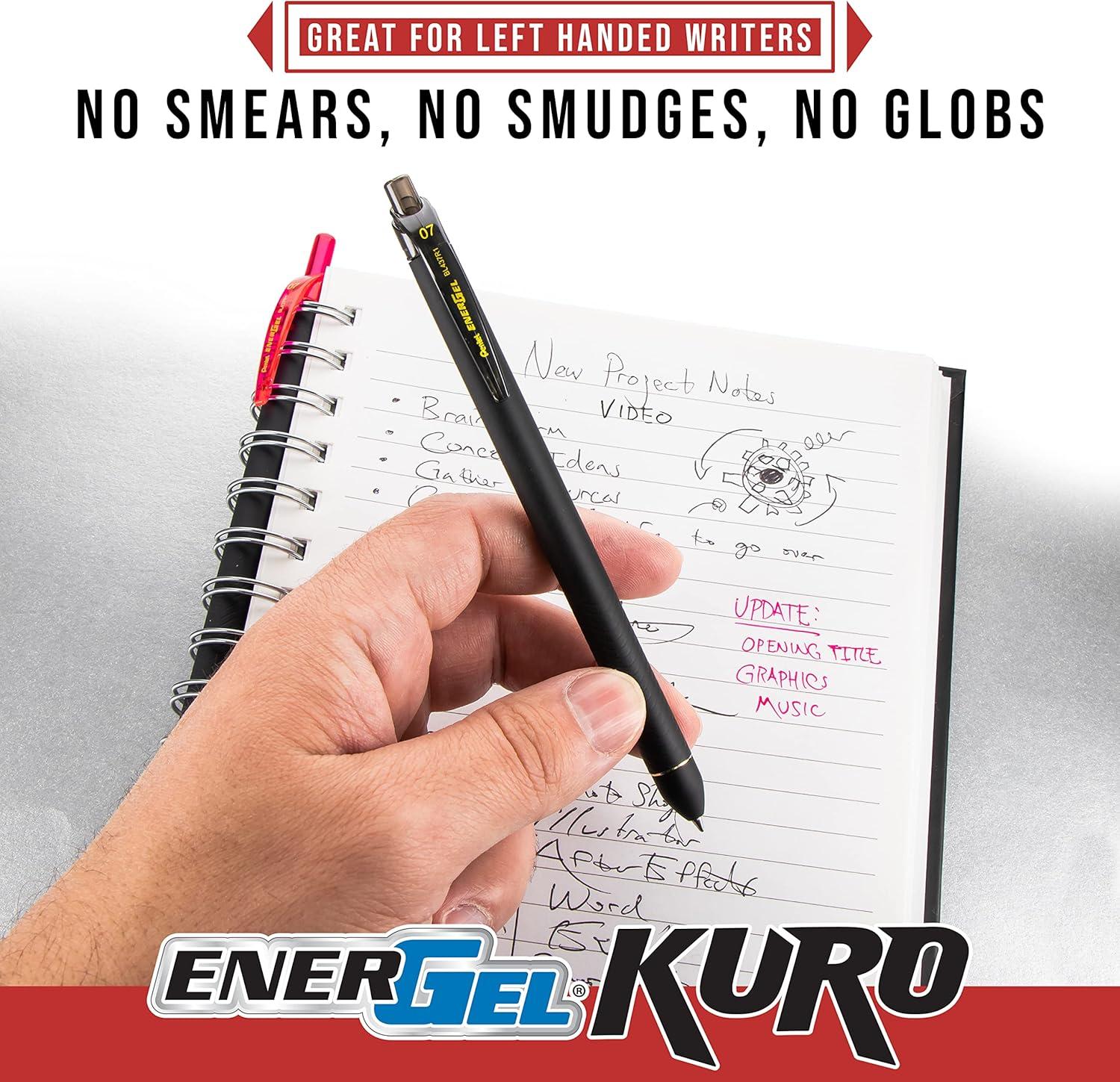 image:imagePentel EnerGel Kuro Retractable Liquid Gel Pen Shades of Black 07mm tip Assorted black ink Pack of 5 pens BL437PF5MAPack of 1