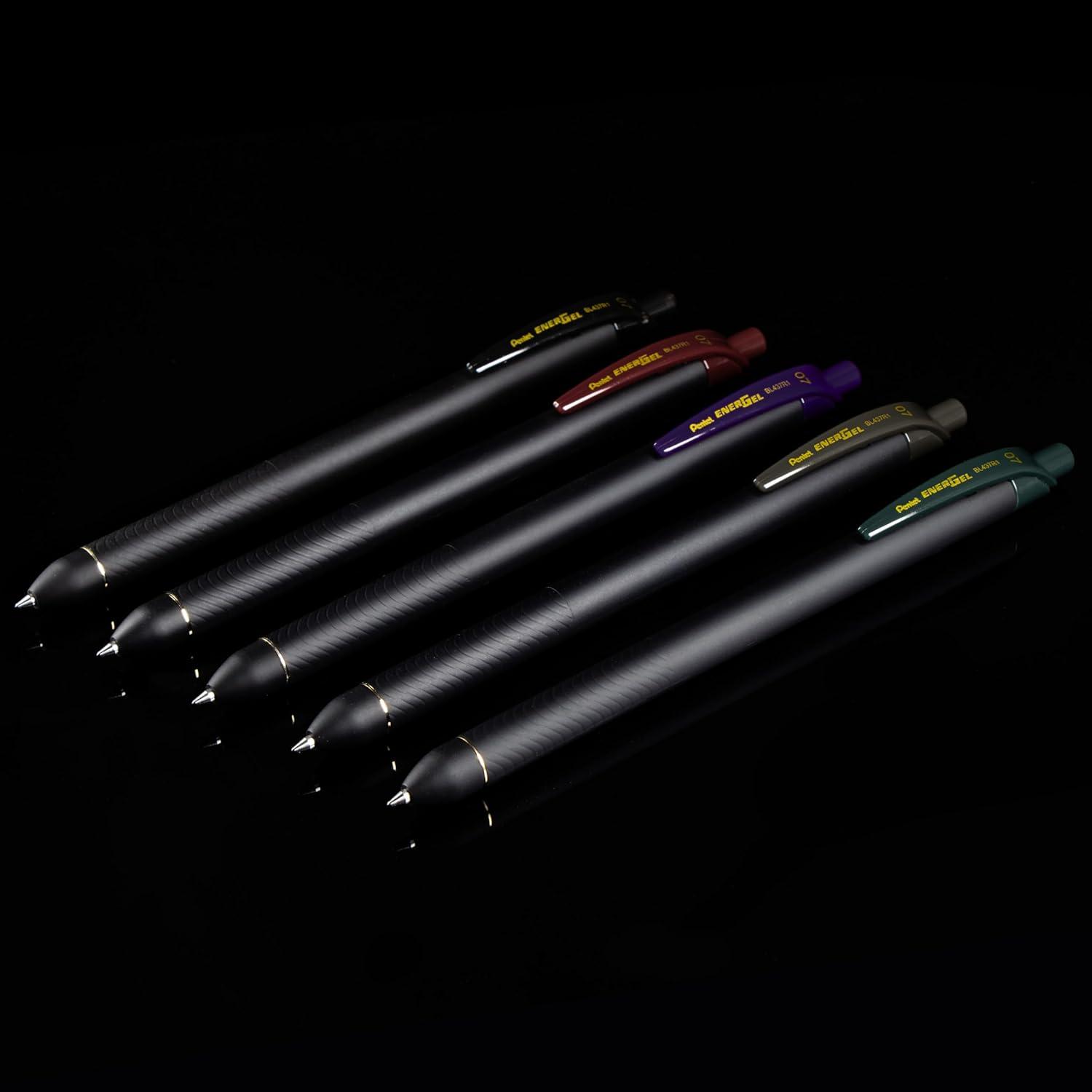 image:imagePentel EnerGel Kuro Retractable Liquid Gel Pen Shades of Black 07mm tip Assorted black ink Pack of 5 pens BL437PF5MAPack of 1