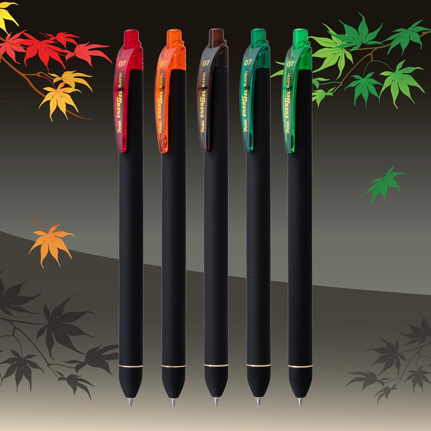image:imagePentel EnerGel Kuro Shades of Leaves Retractable Liquid Gel Pen Assorted Ink Colors Pack of 5 BL437LVSPF5Shades of Leaves