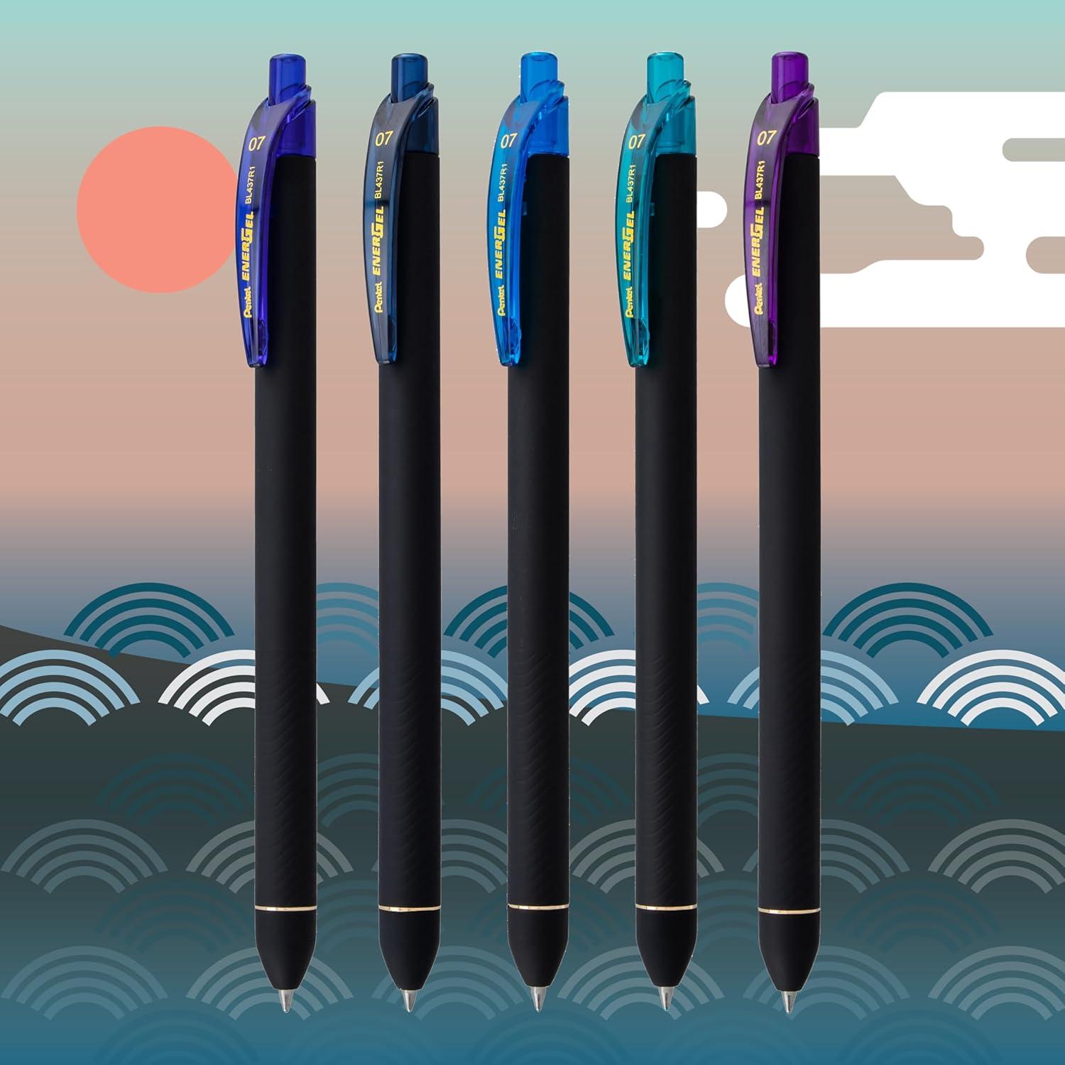 image:imagePentel EnerGel Kuro Shades of Leaves Retractable Liquid Gel Pen Assorted Ink Colors Pack of 5 BL437LVSPF5Shades of the Ocean
