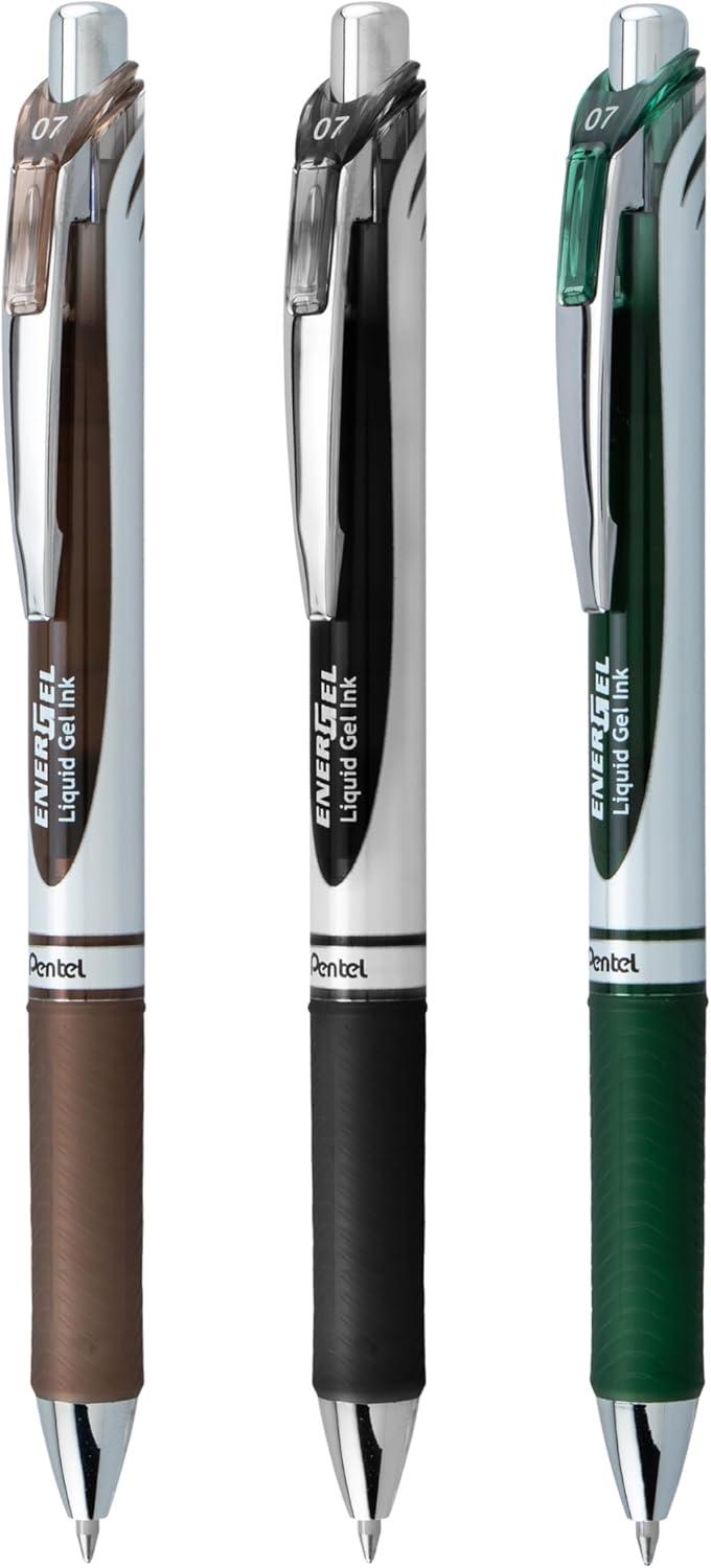 image:imagePentel EnerGel RTX Retractable Liquid Gel Pen 07mm Scholar Hue 2 Black and 1 Gray Ink Pack of 3 Pens BL77LEFBP3MCamo