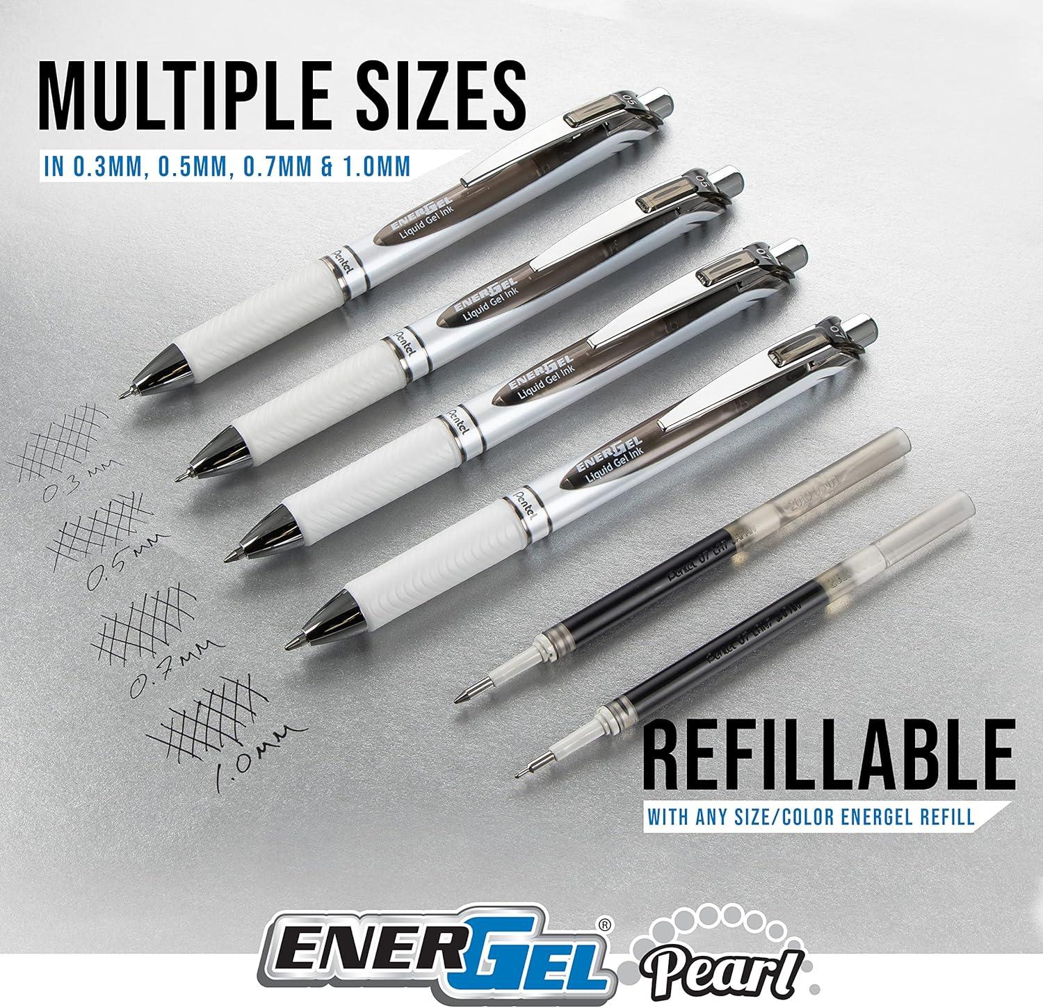 image:imagePentel EnerGel RTX and Pearl Retractable Liquid Gel Pen 07mm Metal Tip Medium Line Black Ink PlasticFree 8Pk BL77PWPF8A