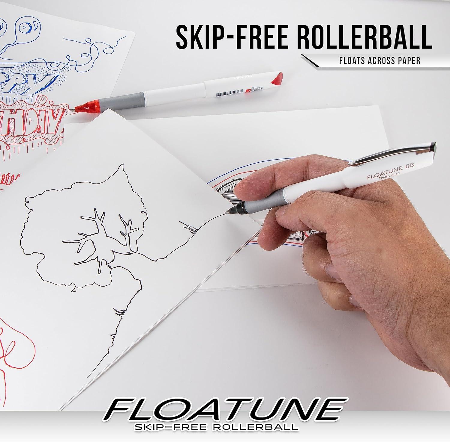 image:imagePentel Floatune Rollerball 08mm medium point Blue Ink Pack of 8 pens BY108PF8CBlack Red Blue