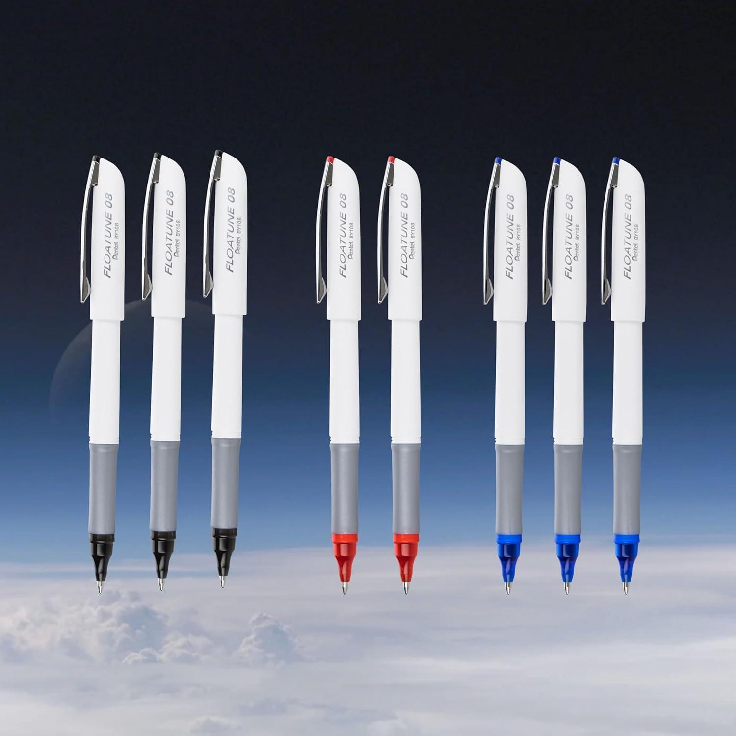 image:imagePentel Floatune Rollerball 08mm medium point Blue Ink Pack of 8 pens BY108PF8CBlack Red Blue
