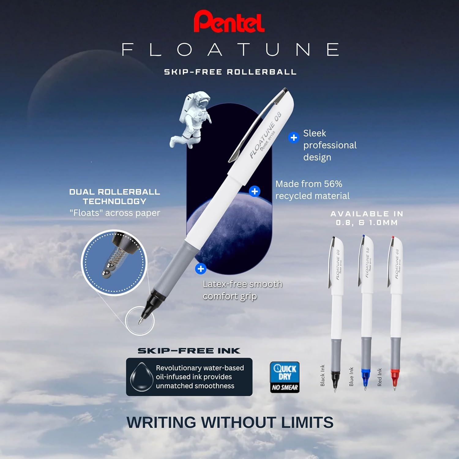 image:imagePentel Floatune Rollerball 10mm Bold Point Blue Ink 5pk BY110PF5C