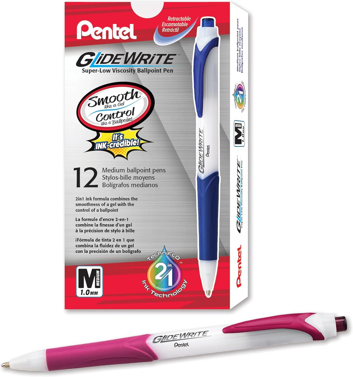 image:imagePentel GlideWrite Ballpoint Pen with TechniFlo Ink 10mm Medium Line Black Ink Pack of 6 BX910BP6ABrown