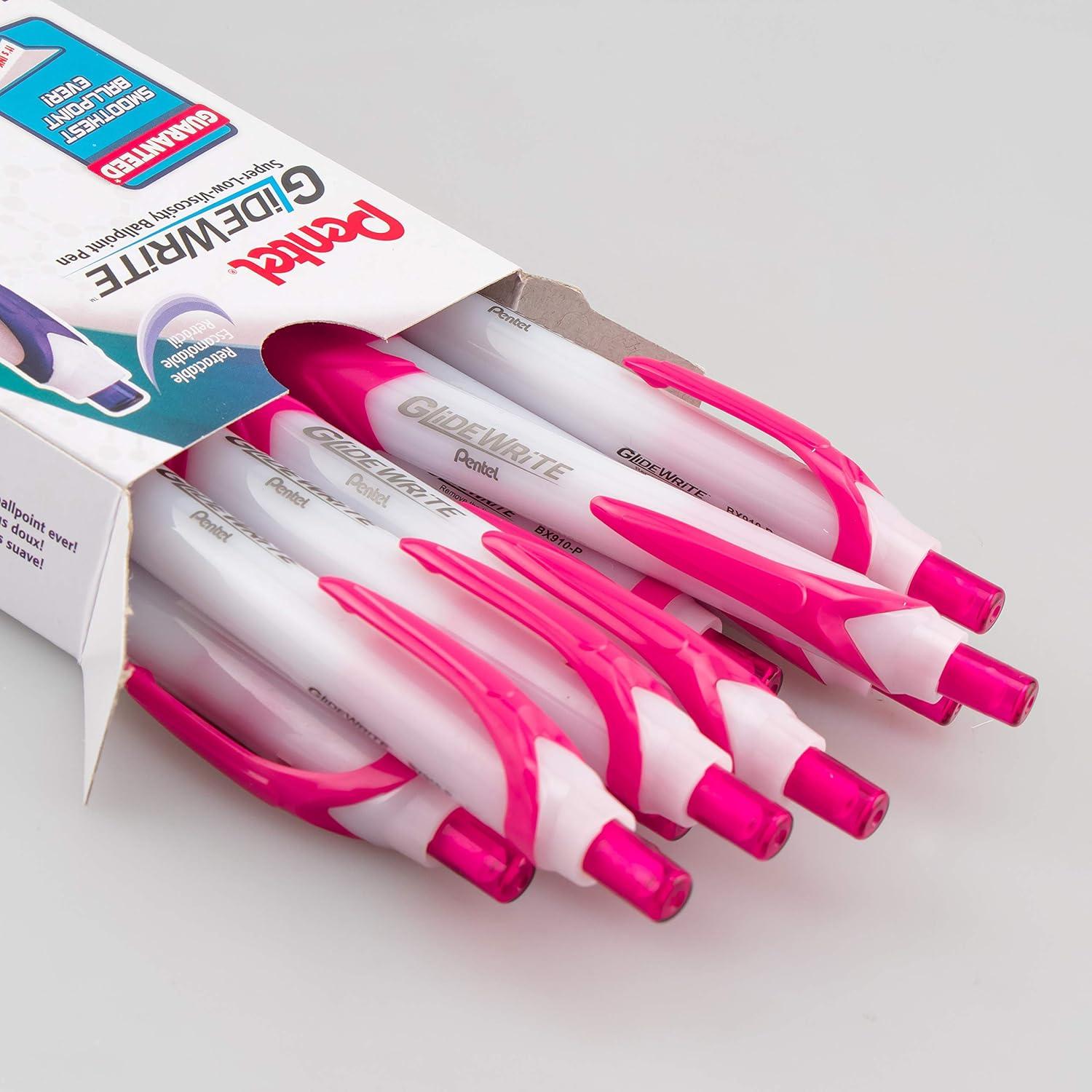 image:imagePentel GlideWrite Ballpoint Pen with TechniFlo Ink 10mm Medium Line Black Ink Pack of 6 BX910BP6APink