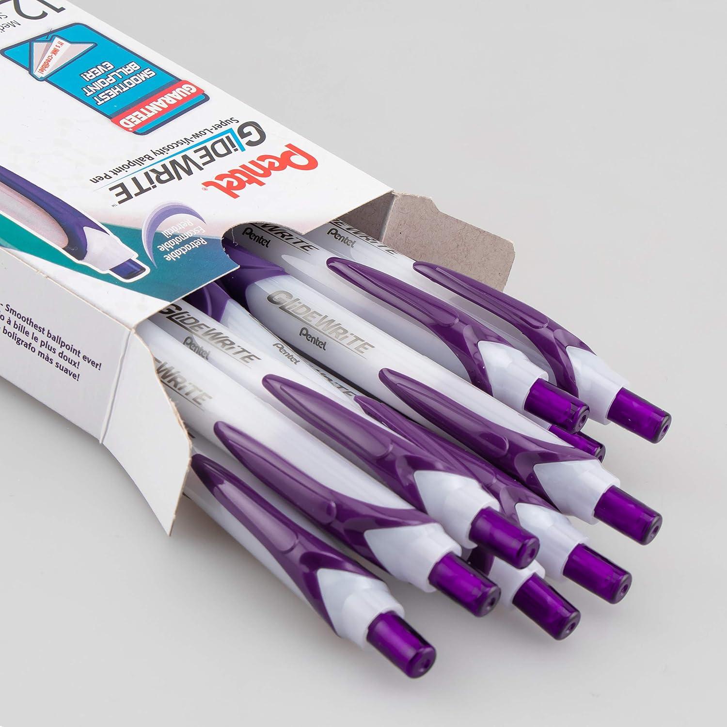 image:imagePentel GlideWrite Ballpoint Pen with TechniFlo Ink 10mm Medium Line Black Ink Pack of 6 BX910BP6APurple