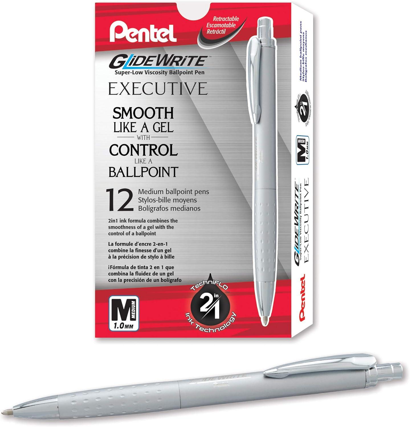 image:imagePentel Glidewrite Executive Ballpoint Pen 10mm Medium Black Metal Barrel Black Ink Pack of 1 BX970ABPSilver