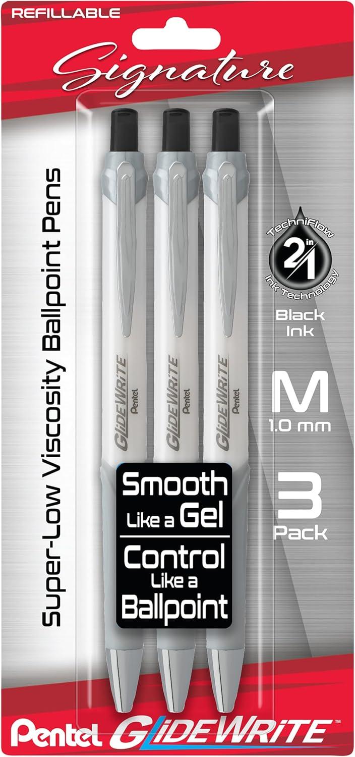image:imagePentel Glidewrite Signature Ballpoint Pen 10mm Medium Black Barrel Black Ink Pack of 3 BX930ABP3ABlack