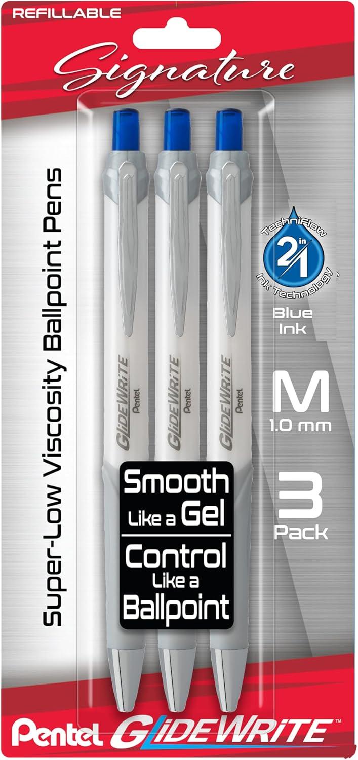 image:imagePentel Glidewrite Signature Ballpoint Pen 10mm Medium Black Barrel Black Ink Pack of 3 BX930ABP3ABlue