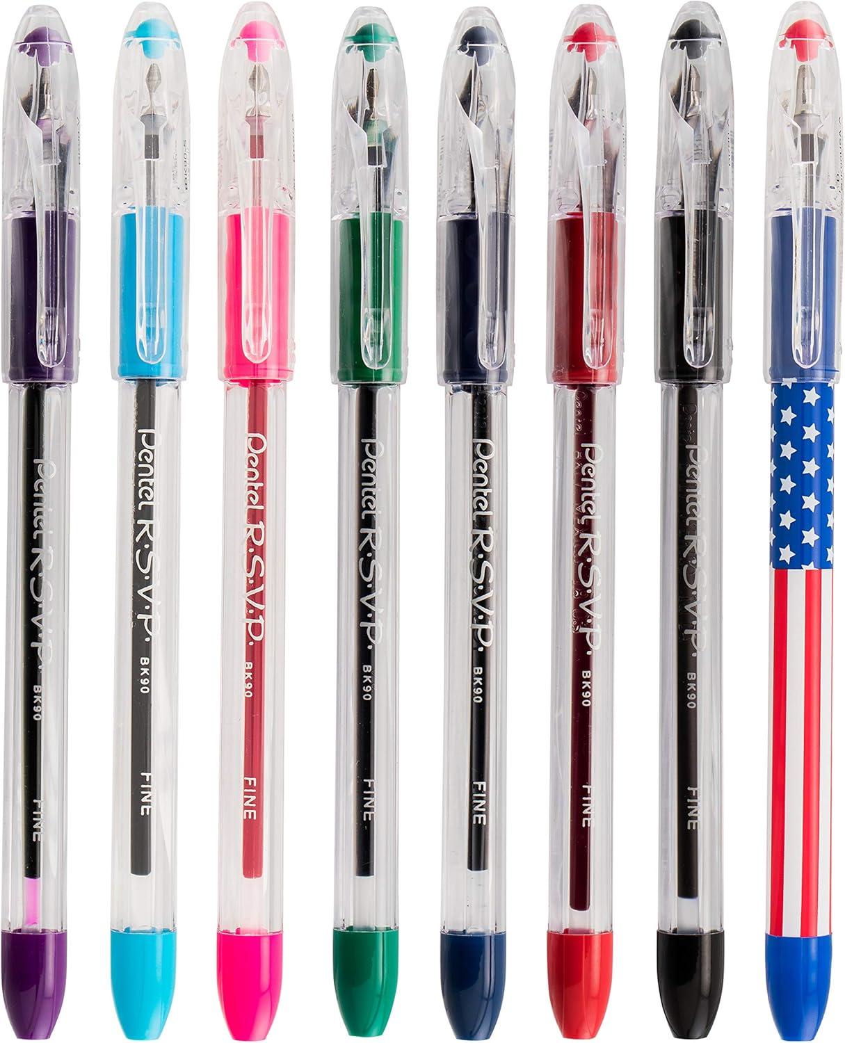 image:imagePentel RSVP Ballpoint Pen Fine Line Blue Ink BK90BP2C Pack of 1 2 Count TotalBlue