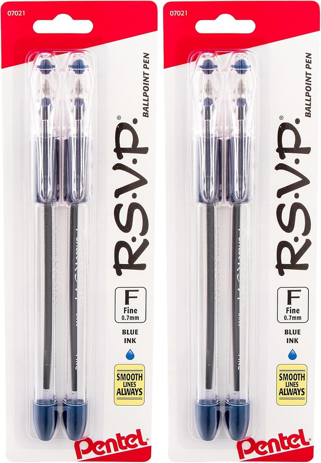 image:imagePentel RSVP Ballpoint Pen Fine Line Blue Ink BK90BP2C Pack of 1 2 Count TotalBlue