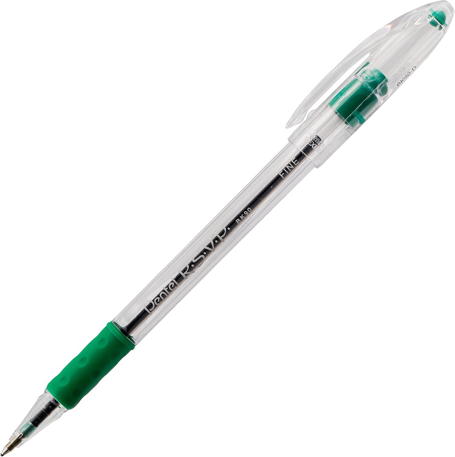 image:imagePentel RSVP Ballpoint Pen Fine Line Blue Ink BK90BP2C Pack of 1 2 Count TotalGreen