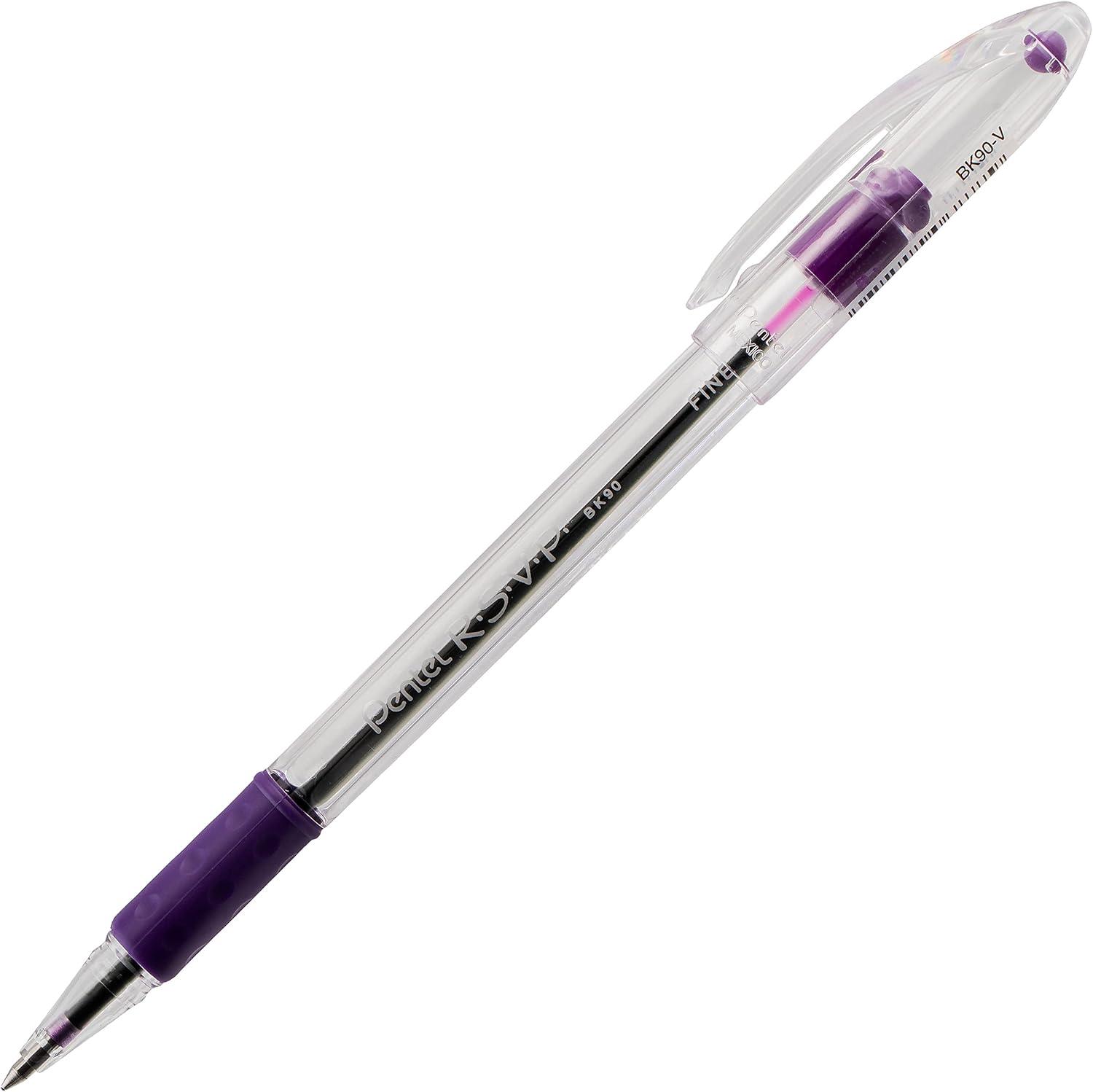 image:imagePentel RSVP Ballpoint Pen Fine Line Blue Ink BK90BP2C Pack of 1 2 Count TotalPurple