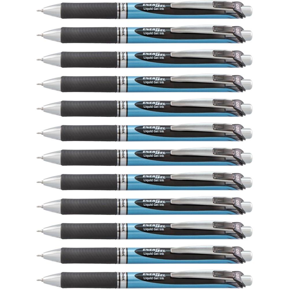 image:imagePentel EnerGel Deluxe RTX Retractable Liquid Gel Pens Fine Point 05 mm 54 Recycled Blue Barrel Black Ink Pack Of 12 PensBlack