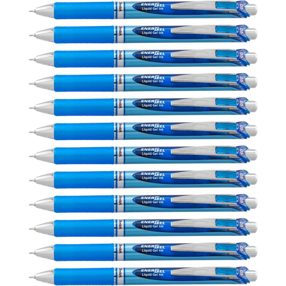 image:imagePentel EnerGel Deluxe RTX Retractable Liquid Gel Pens Fine Point 05 mm 54 Recycled Blue Barrel Black Ink Pack Of 12 PensBlue
