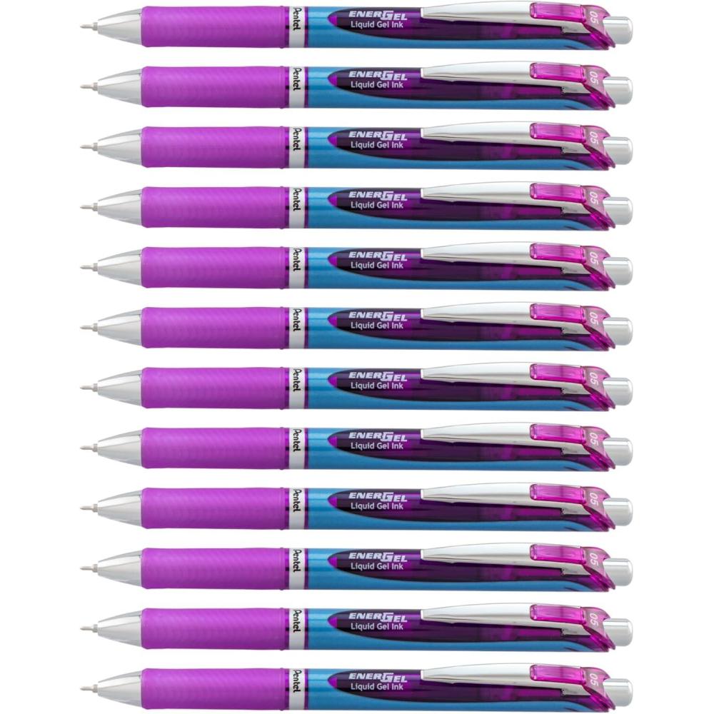image:imagePentel EnerGel Deluxe RTX Retractable Liquid Gel Pens Fine Point 05 mm 54 Recycled Blue Barrel Black Ink Pack Of 12 PensViolet