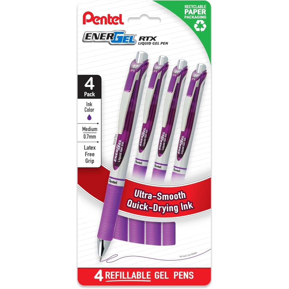 image:imagePentel EnerGel RTX Liquid Gel Pens Medium 07mm Violet 4pk BL77PF4V