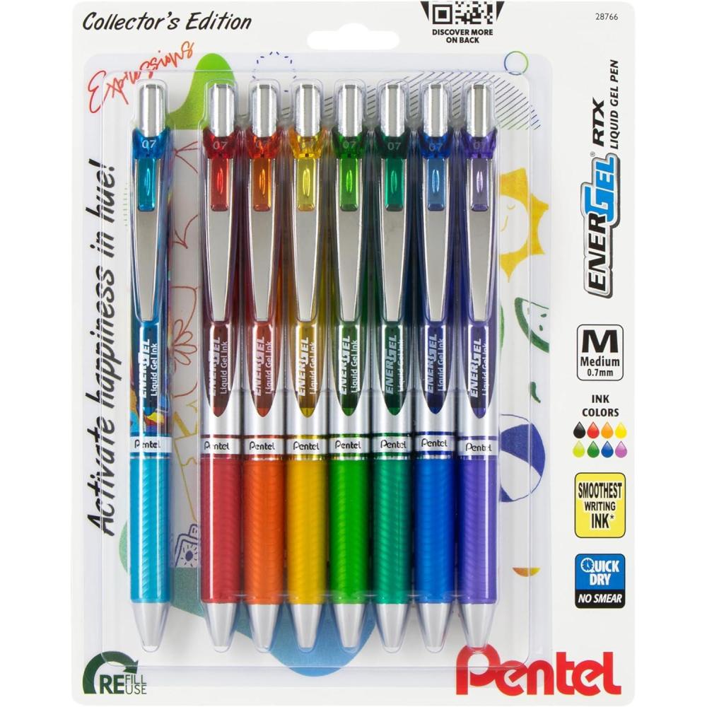 image:imagePentel EnerGel RTX Retractable Liquid Gel Pen Happiness Expressions Pack 07mm Metal Tip Medium Line Assorted Ink Pack of 8 Pens BL77XHAPBP8MHappiness