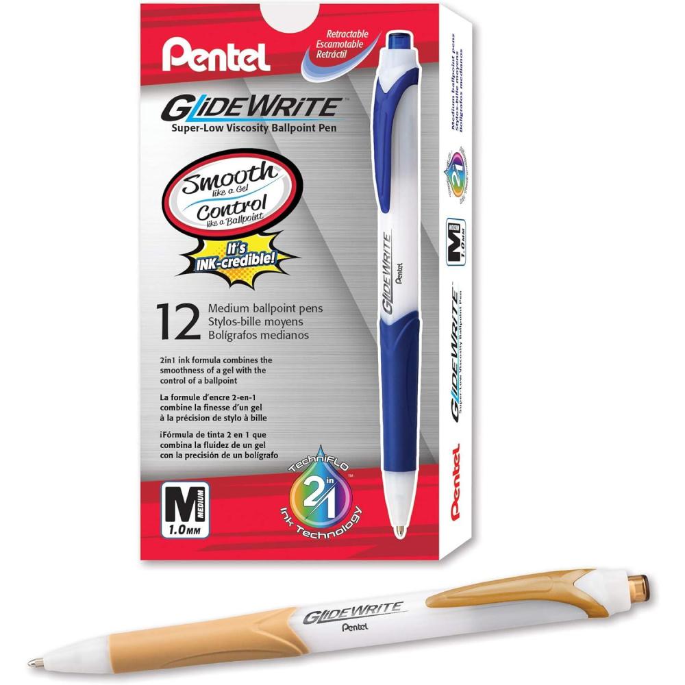 image:imagePentel GlideWrite Ballpoint Pen with TechniFlo Ink 10mm Medium Line Black Ink Pack of 6 BX910BP6AGold