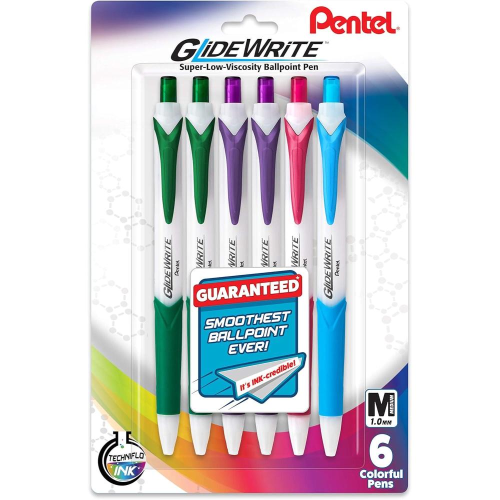 image:imagePentel GlideWrite Ballpoint Pen with TechniFlo Ink 10mm Medium Line Black Ink Pack of 6 BX910BP6AMulticolor