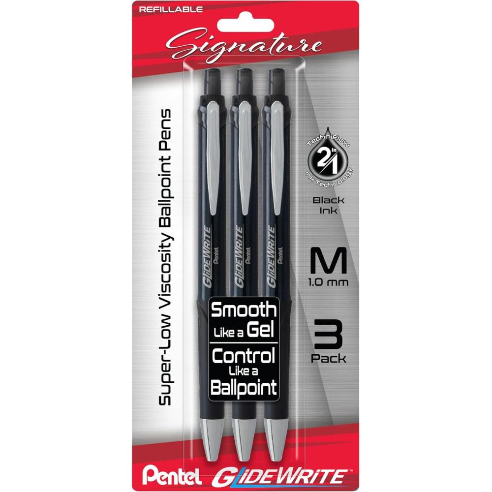 image:imagePentel Glidewrite Signature Ballpoint Pen 10mm Medium Black Barrel Black Ink Pack of 3 BX930ABP3ABlack