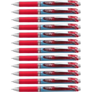 image:imagePentel EnerGel Deluxe RTX Retractable Liquid Gel Pens Fine Point 05 mm 54 Recycled Blue Barrel Black Ink Pack Of 12 PensRed