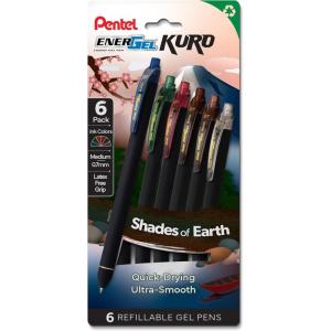 image:imagePentel EnerGel Kuro Shades of Dawn Retractable Liquid Gel Pen Assorted Ink Colors 6pk BL437DAWPF6Shades of the Earth