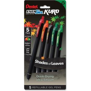 image:imagePentel EnerGel Kuro Shades of Leaves Retractable Liquid Gel Pen Assorted Ink Colors Pack of 5 BL437LVSPF5Shades of Leaves