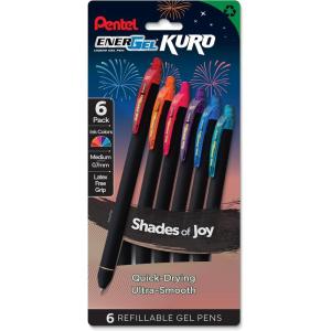image:imagePentel EnerGel Kuro Shades of Peace Retractable Liquid Gel Pen Assorted Ink Colors Pack of 6 BL437PEAPF6Shades of Joy