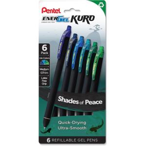 image:imagePentel EnerGel Kuro Shades of Peace Retractable Liquid Gel Pen Assorted Ink Colors Pack of 6 BL437PEAPF6Shades of Peace