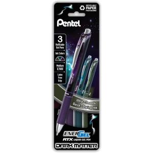 image:imagePentel EnerGel RTX Dark Matter Liquid Gel Pen 07mm Assorted Dark Ink Colors Pack of 3 BL77DMPF3M