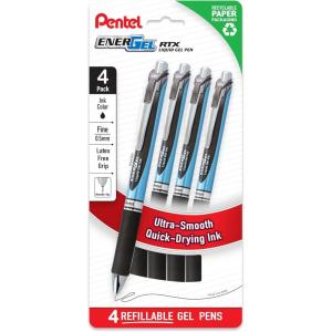image:imagePentel EnerGel RTX Liquid Gel Pens Needle Tip Fine 05mm Blue Ink 4pk BLN75PF4CBlack