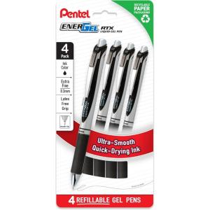 image:imagePentel EnerGel RTX Liquid Gel Pens Needle Tip UltraFine 03mm Black Ink 4pk BLN73PF4ABlack