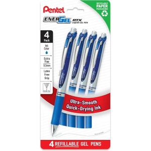 image:imagePentel EnerGel RTX Liquid Gel Pens Needle Tip UltraFine 03mm Black Ink 4pk BLN73PF4ABlue