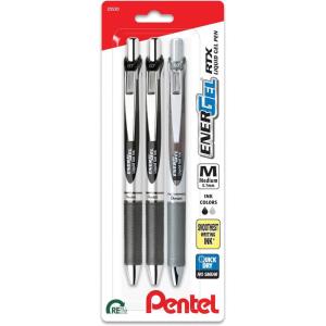 image:imagePentel EnerGel RTX Retractable Liquid Gel Pen 07mm Scholar Hue 2 Black and 1 Gray Ink Pack of 3 Pens BL77LEFBP3MScholar