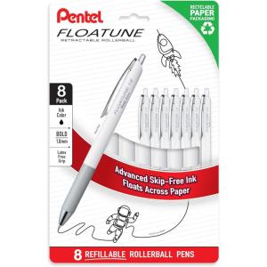 image:imagePentel Floatune Retractable Rollerball 10mm Bold Point Black Ink 8pk BY210PF8A