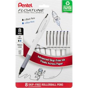 image:imagePentel Floatune Rollerball 08mm medium point Blue Ink Pack of 8 pens BY108PF8CBlack  Blue