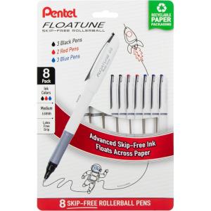 image:imagePentel Floatune Rollerball 08mm medium point Blue Ink Pack of 8 pens BY108PF8CBlack  Red  Blue