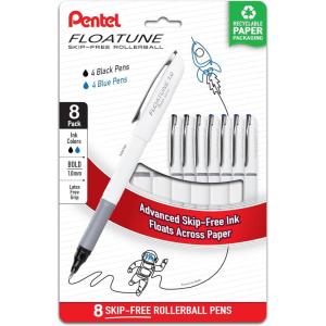 image:imagePentel Floatune Rollerball Pen 10mm Bold Point BlackBlue Ink Pack of 8 BY110PF8AC