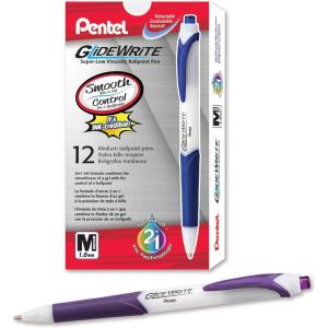 image:imagePentel GlideWrite Ballpoint Pen with TechniFlo Ink 10mm Medium Line Black Ink Pack of 6 BX910BP6APurple