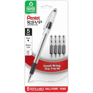 image:imagePentel RSVP Ballpoint Pen 10mm Medium Line Black Ink Pack of 5 BK91BP5ABlack