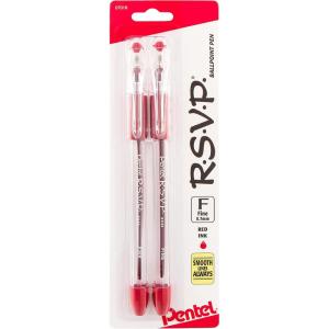 image:imagePentel RSVP Ballpoint Pen Fine Line Blue Ink BK90BP2C Pack of 1 2 Count TotalRed