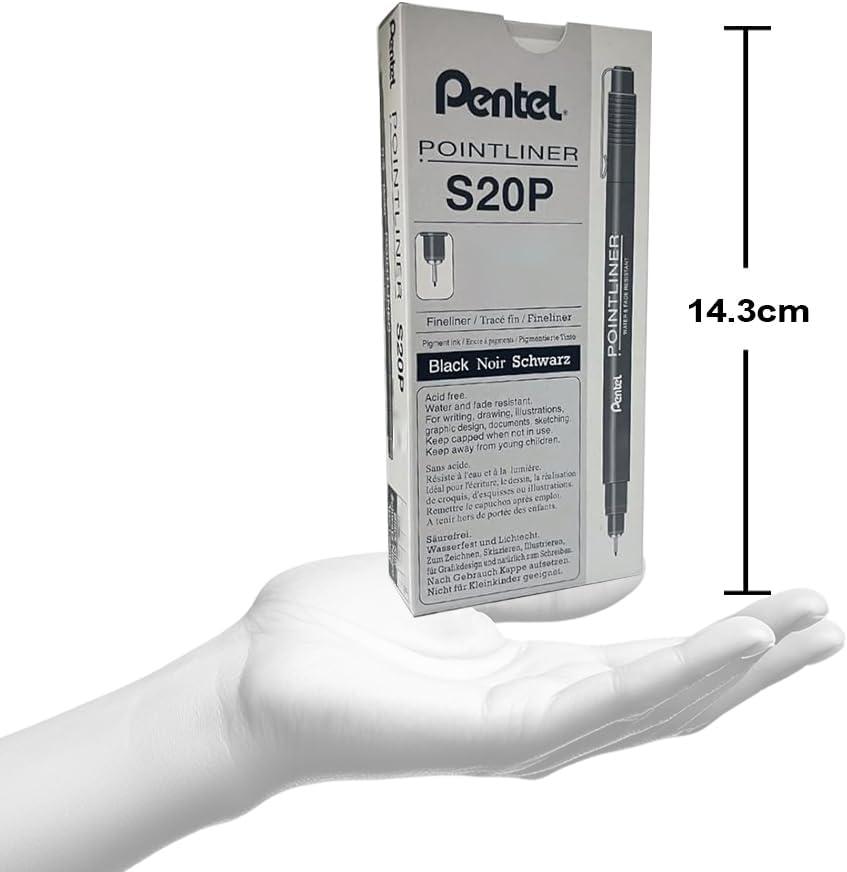 image:imagePentel Arts Pointliner Drawing Pen 03mm Black Ink Box of 12 Pens S20P3A12 Count Pack of 1