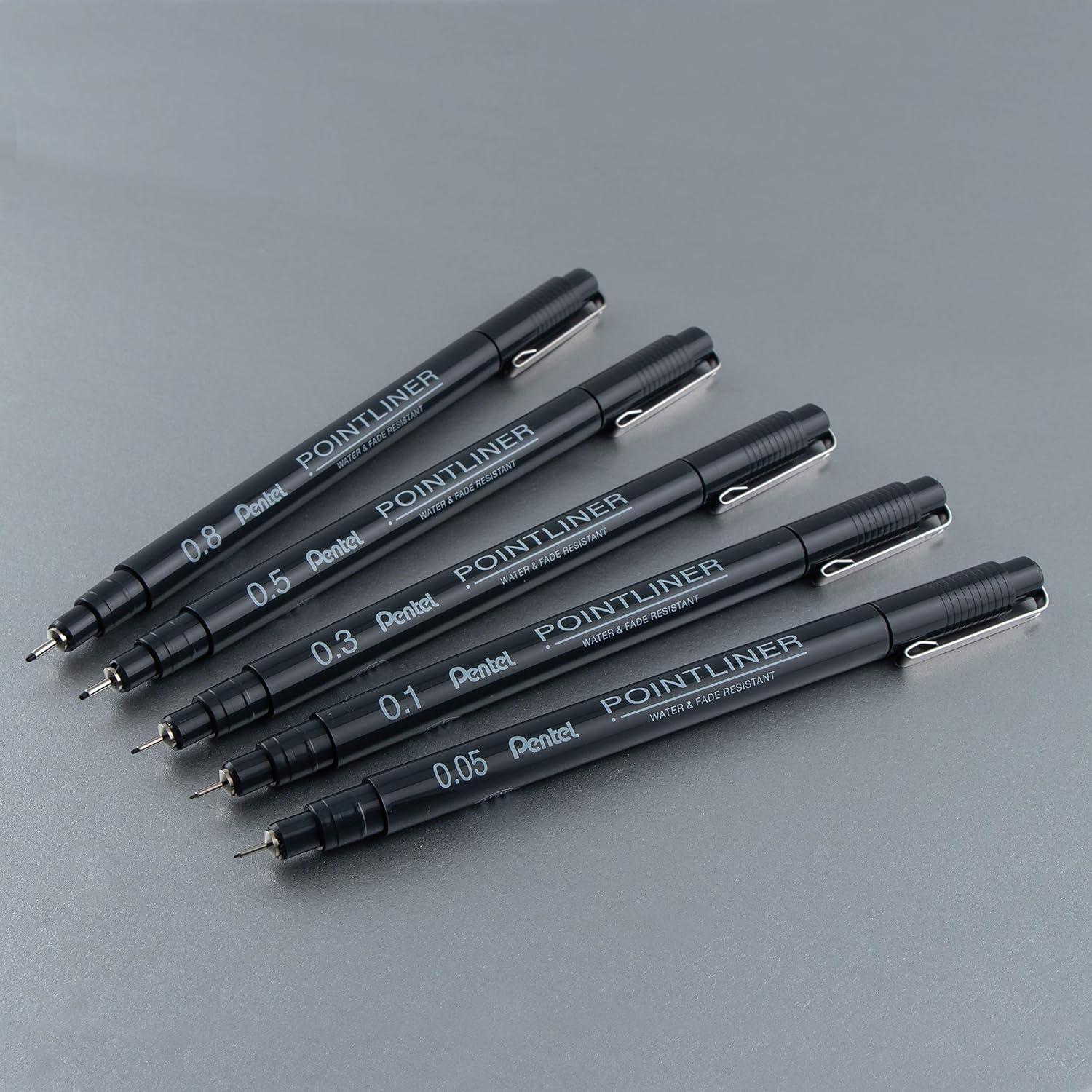 image:imagePentel Arts Pointliner Drawing Pen 5Pack Assorted Sizes Black Ink S20PBP5A