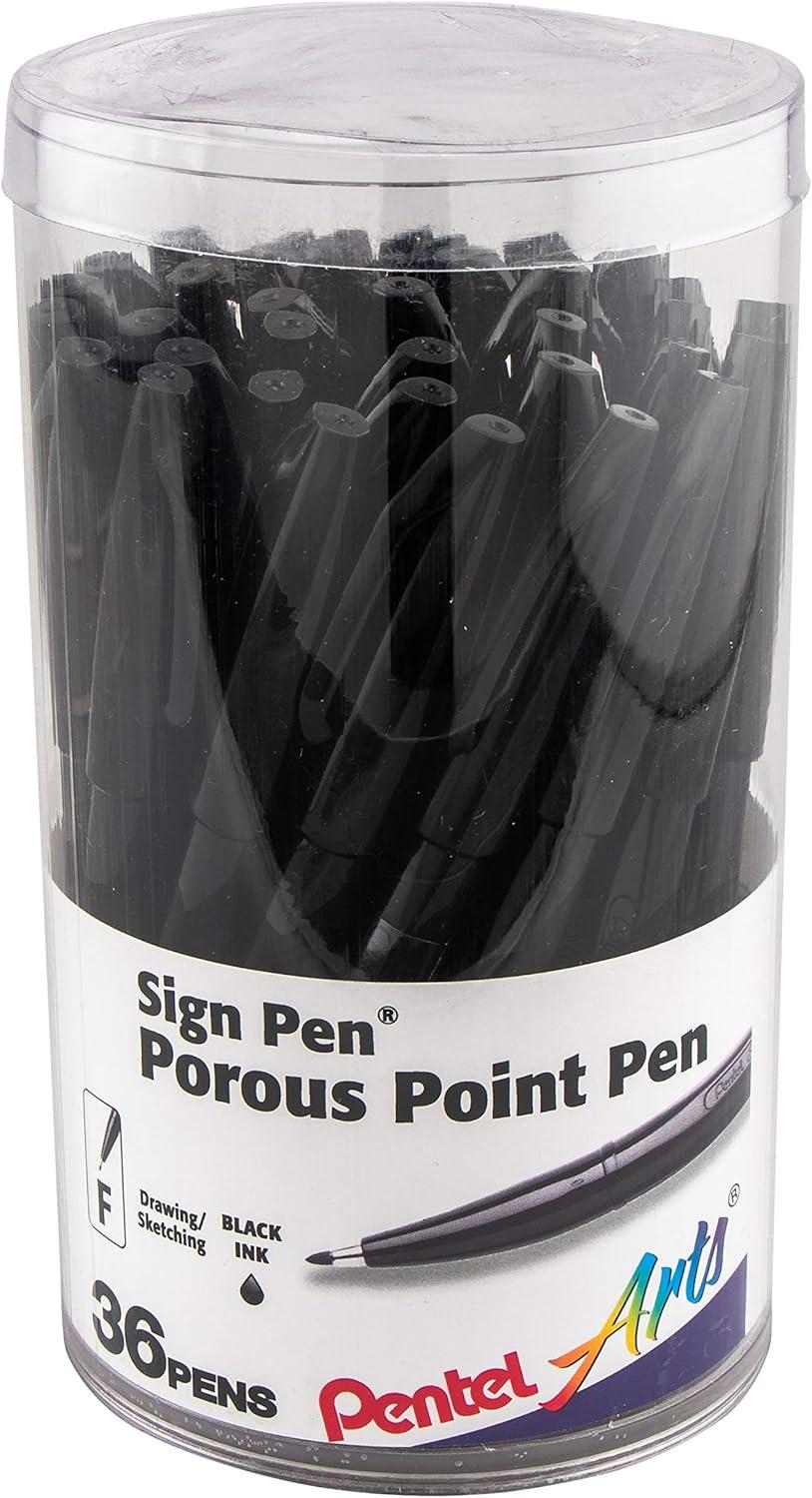 image:imagePentel Arts Sign Pen Fibertipped Black Ink 36pk Canister S520PC36ABlack