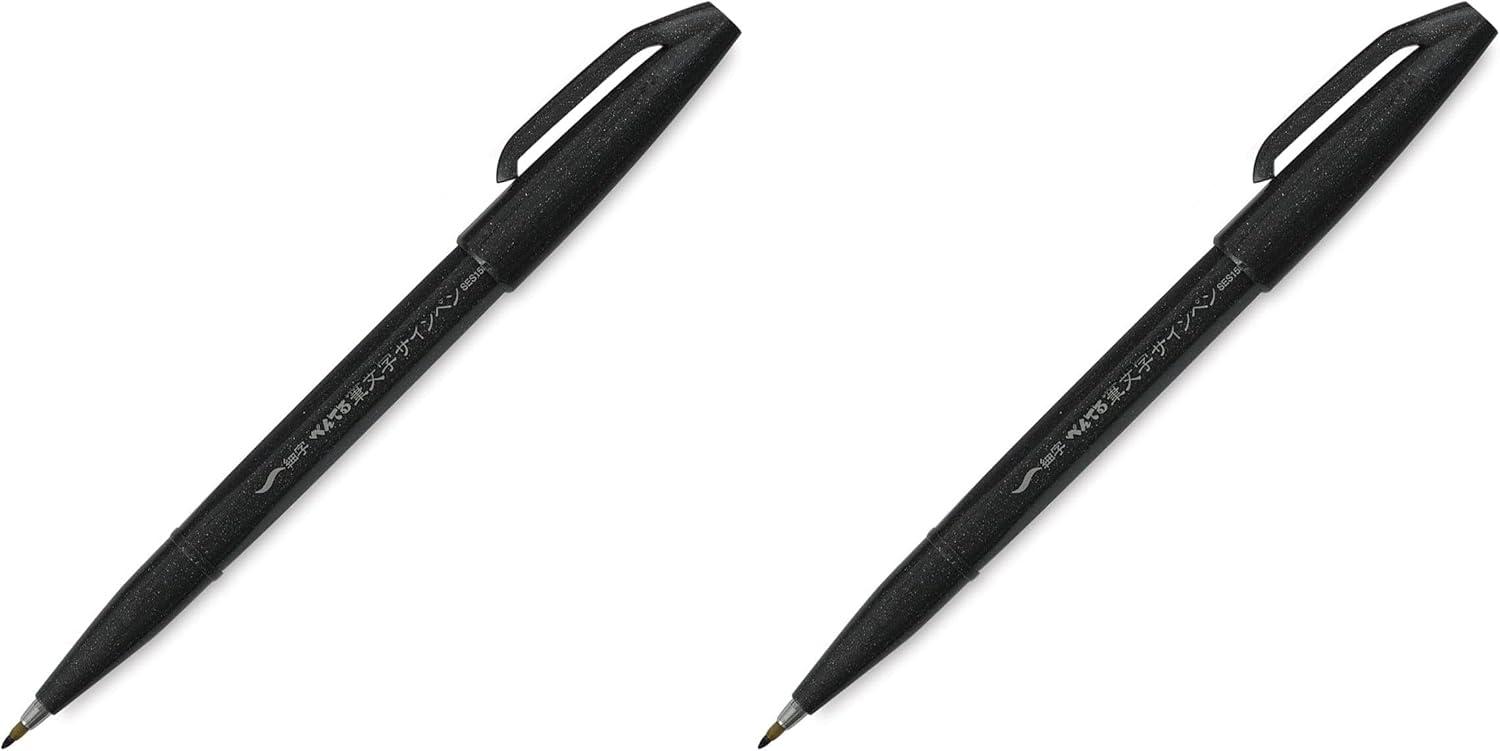 image:imagePentel Arts Sign Pen Touch Fude Brush Tip GoldSilver Pack of 2 SES15CBPXZBlack