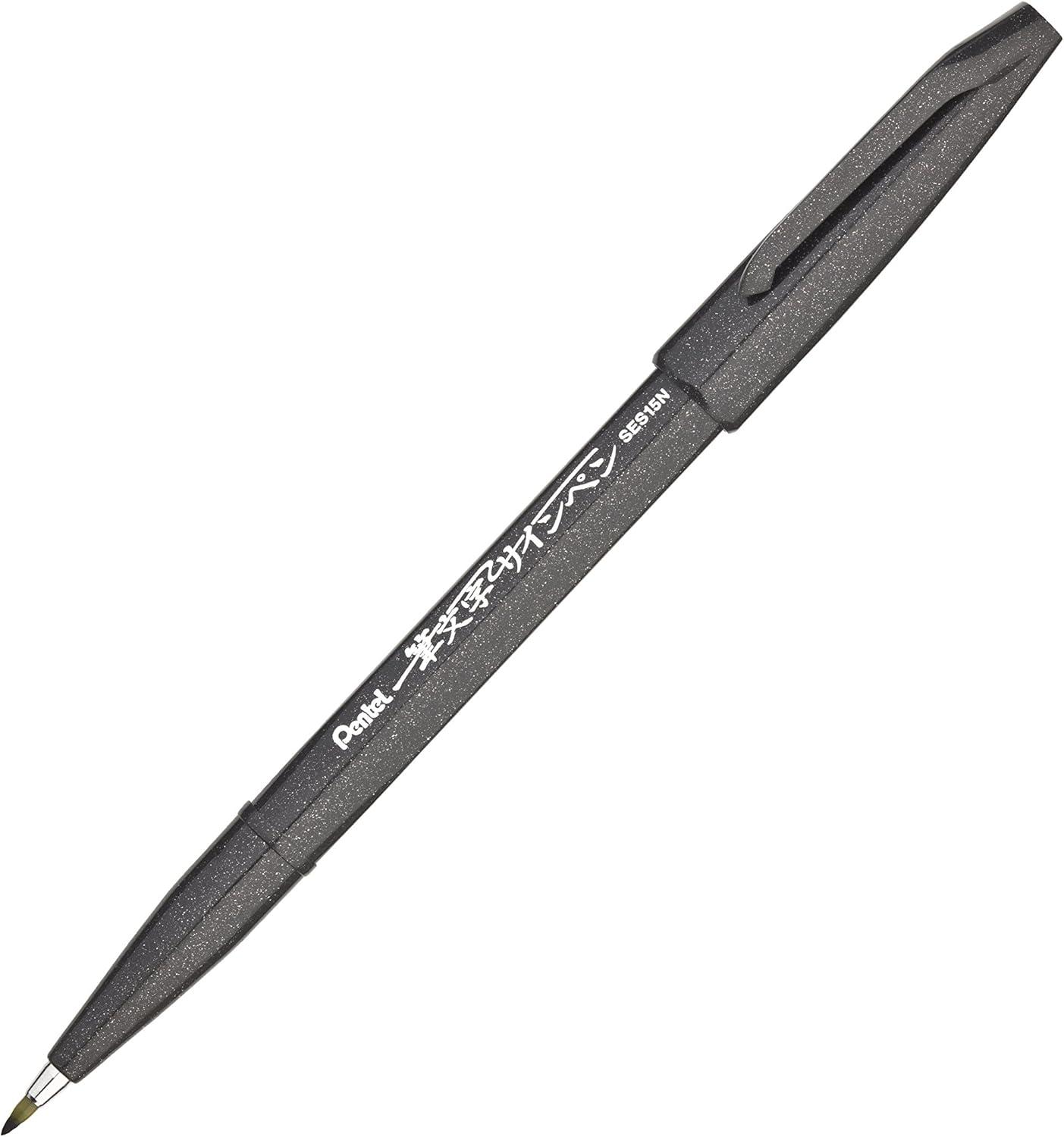 image:imagePentel Arts Sign Pen Touch Fude Brush Tip GoldSilver Pack of 2 SES15CBPXZBlack