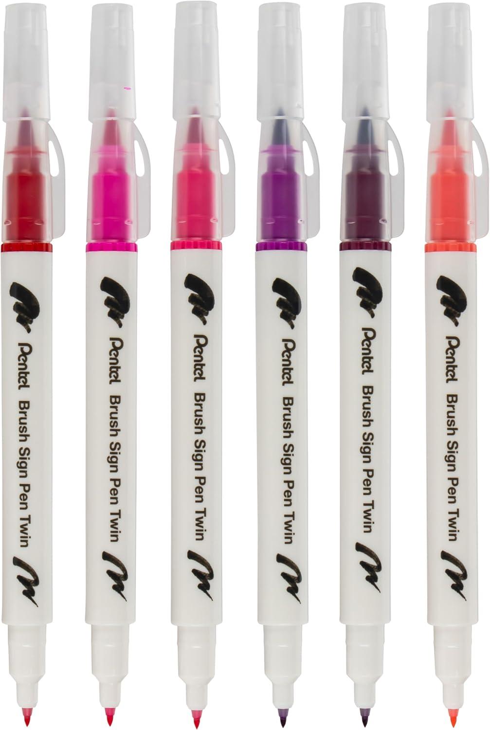 image:imagePentel Arts Sign Pen Twin Brush Pack of 6 Pens Pink Hues SESW30CPC64